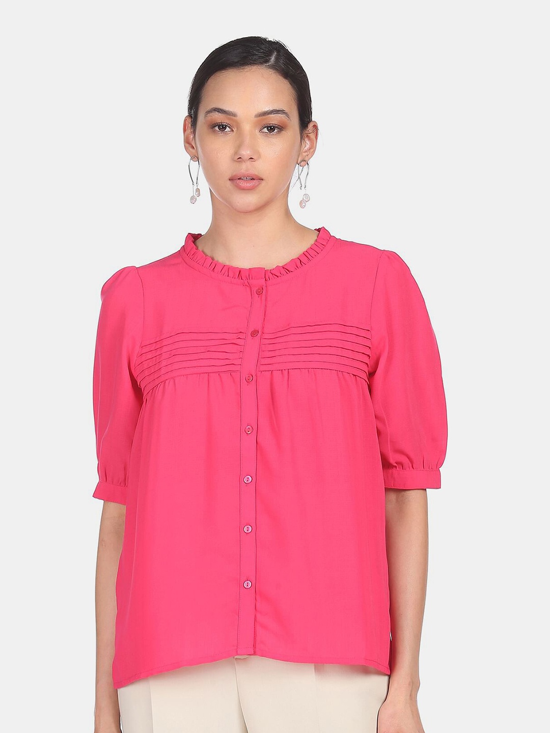 

SHFFL Women Pink Shirt Style Top