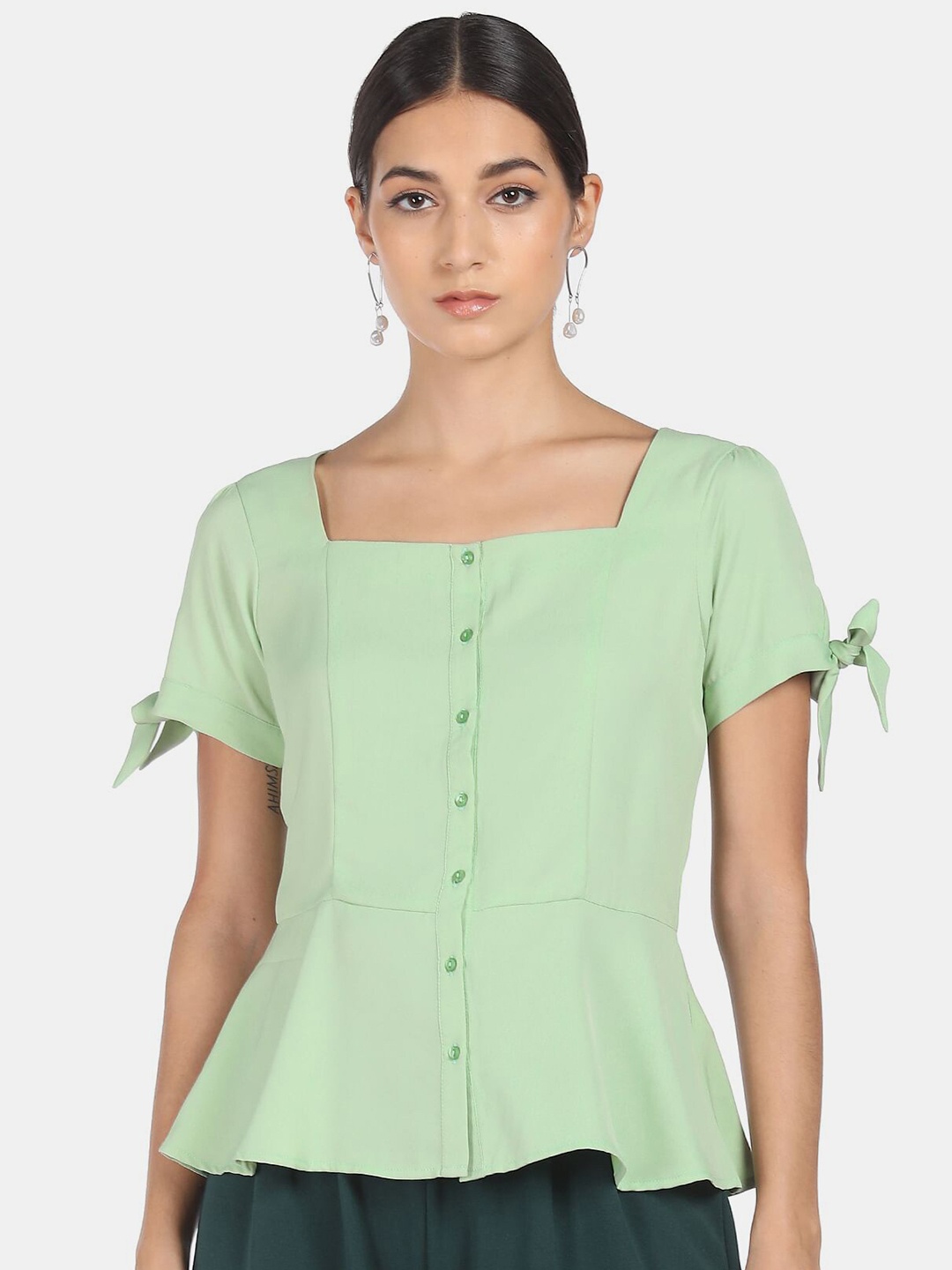 

SHFFL Green Solid Peplum Top