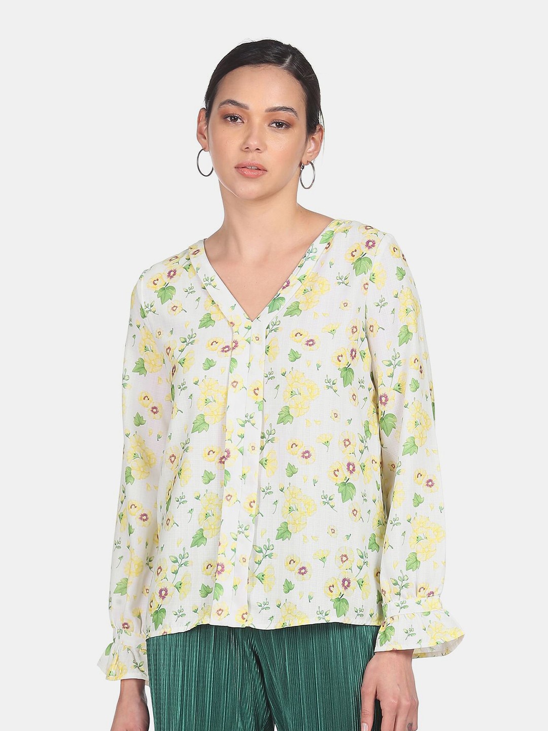 

SHFFL Off- White Floral Printed Top, Coffee brown