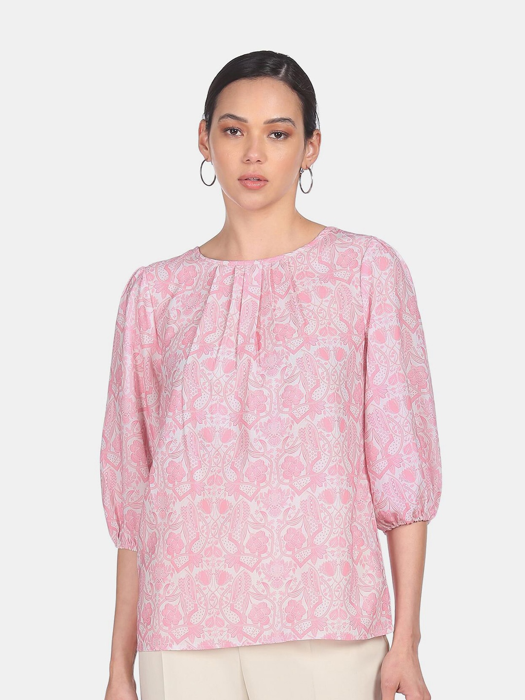 

SHFFL White & Pink Floral Print Top