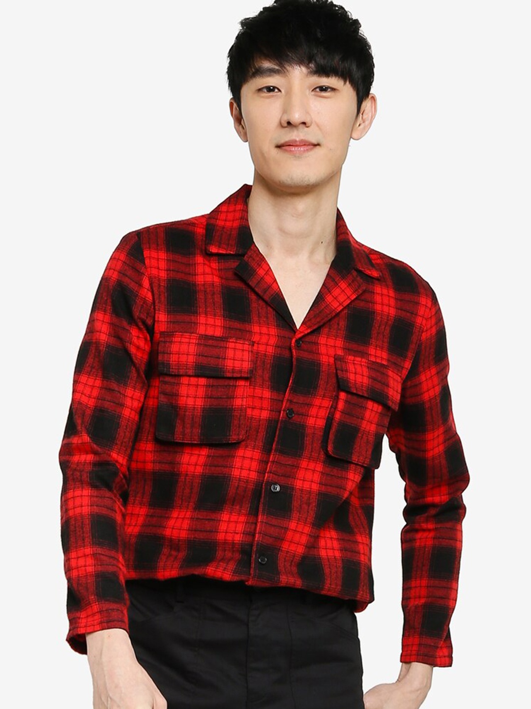 

ZALORA BASICS Men Red Tartan Checks Checked Casual Shirt