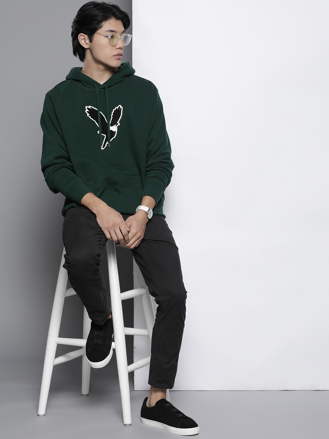 

AMERICAN EAGLE OUTFITTERS Men Green Printed Hooded Sweatshirt