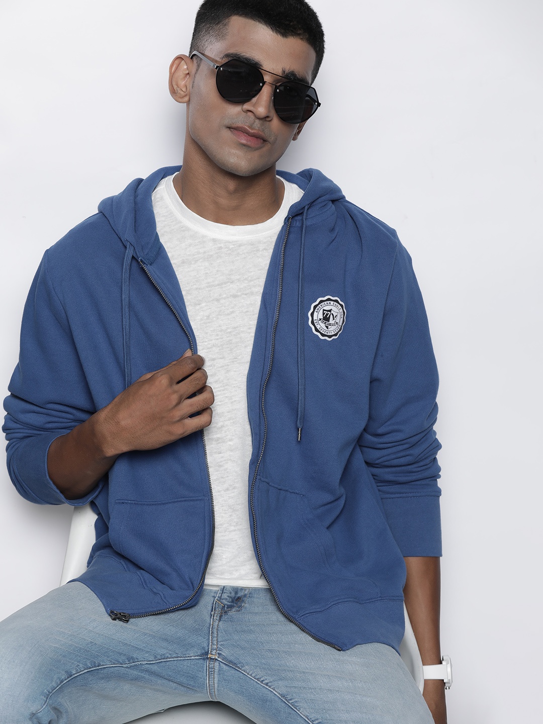 

AMERICAN EAGLE OUTFITTERS Men Blue Hooded Sweatshirt