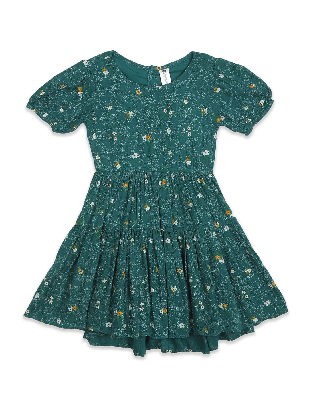

Cherokee Girls Teal Green Printed Fit & Flare Tiered Dress