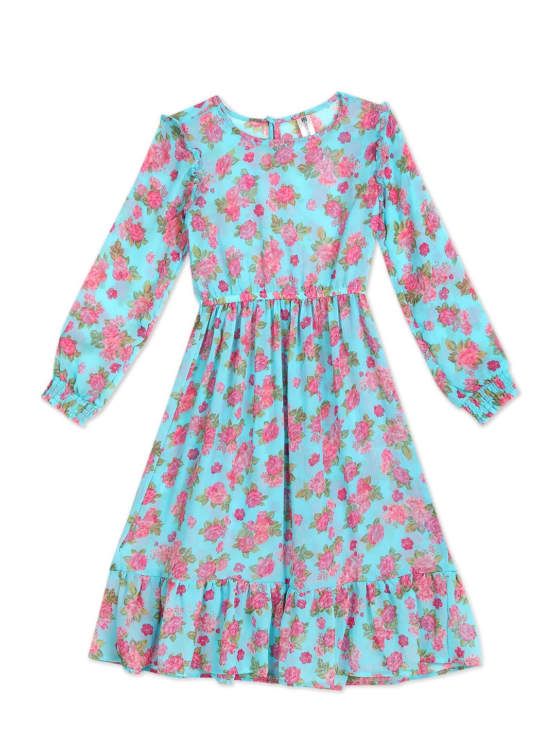 

Cherokee Blue & Pink Floral Layered Dress