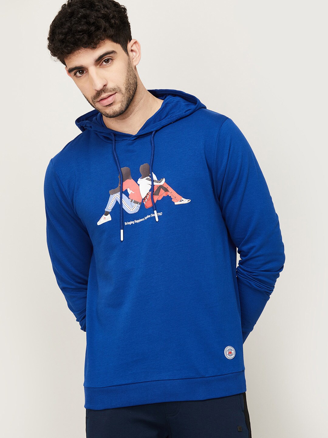 

Kappa Men Blue Printed Cotton Hooded Sweatshirt