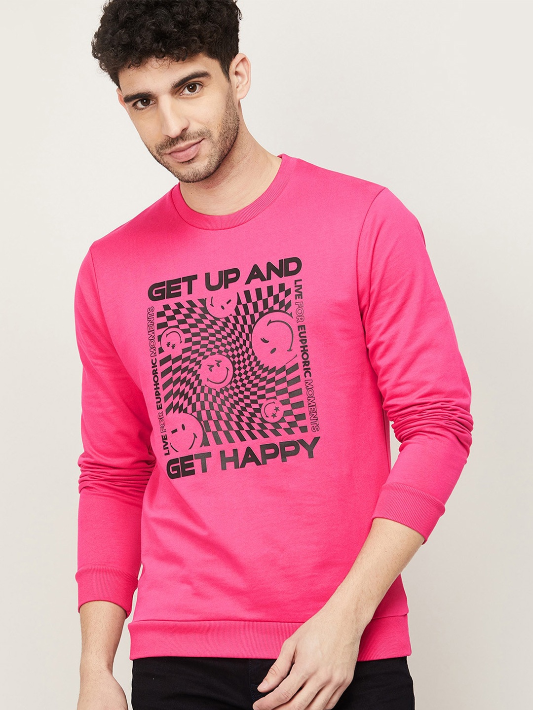 

SmileyWorld Men Pink Printed Sweatshirt