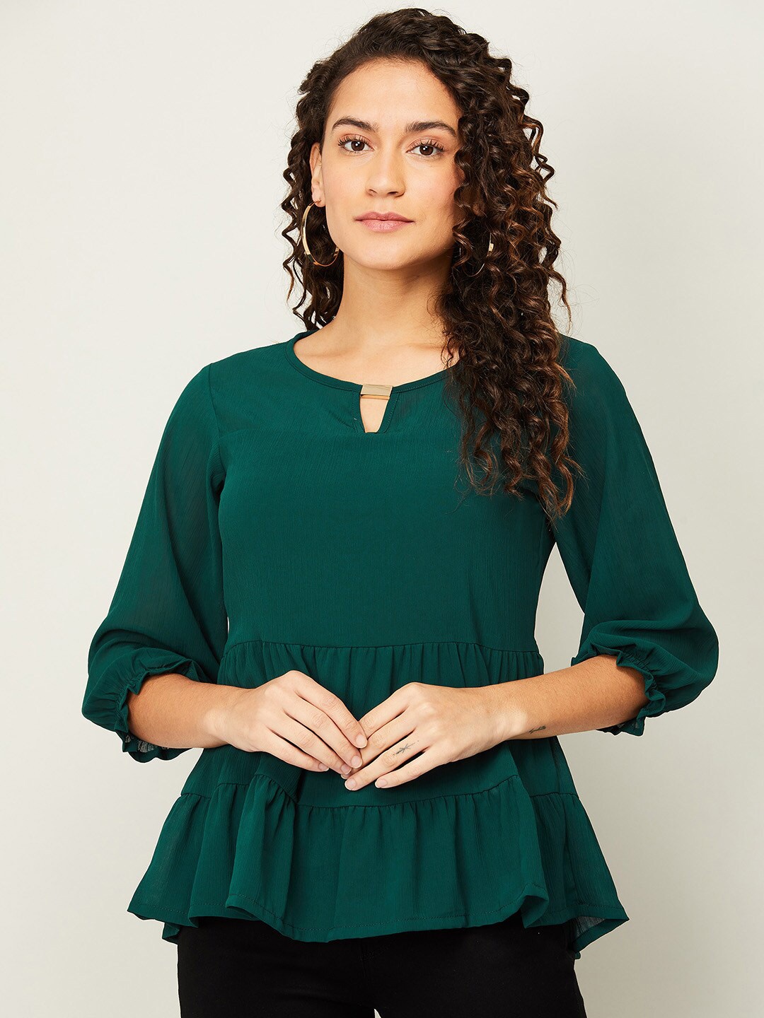 

CODE by Lifestyle Teal Green Keyhole Neck Georgette Peplum Top