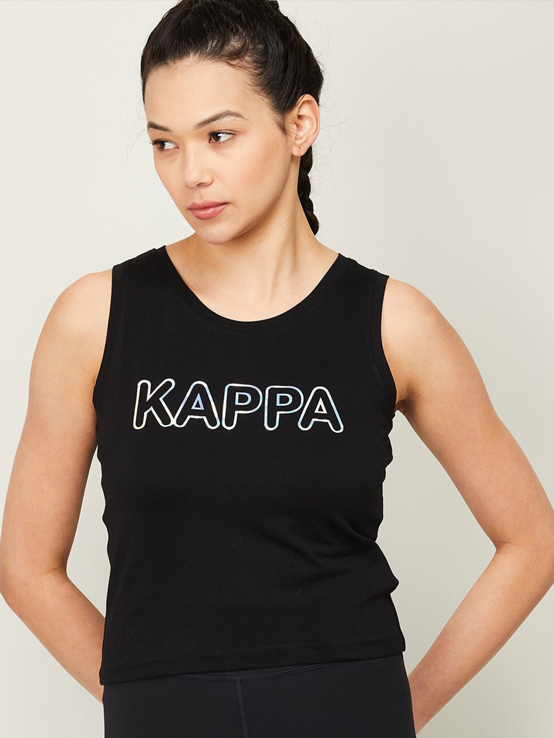 

Kappa Women Black Brand Logo Printed Training or Gym T-shirt