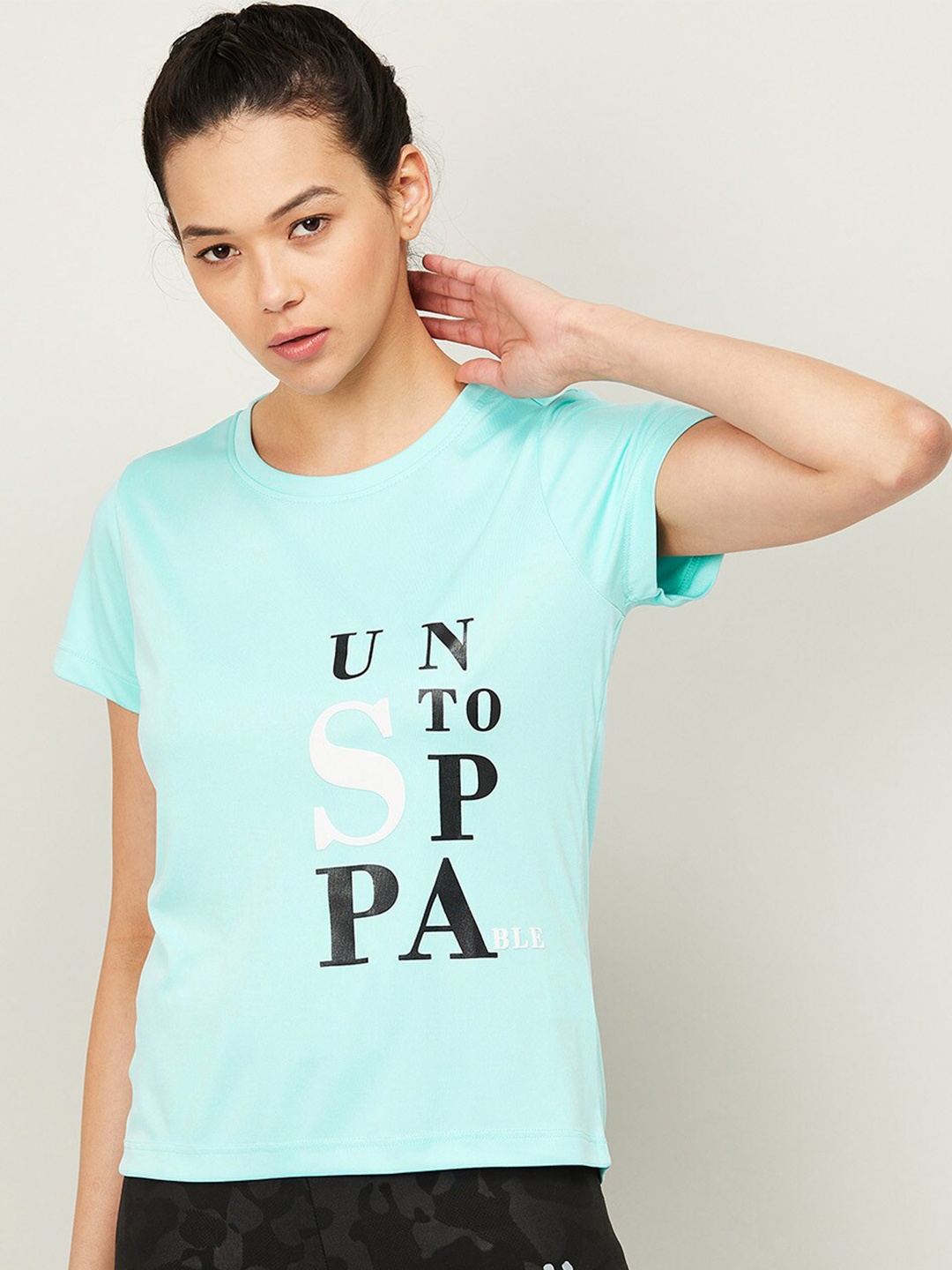 

Kappa Women Turquoise Blue Typography Printed Training or Gym T-shirt