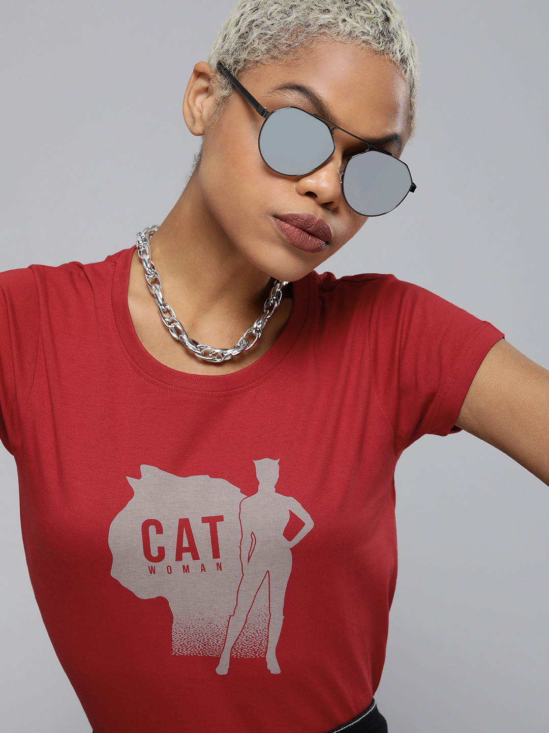 

Kook N Keech Batman Women Red Cat Woman Printed Pure Cotton T-shirt