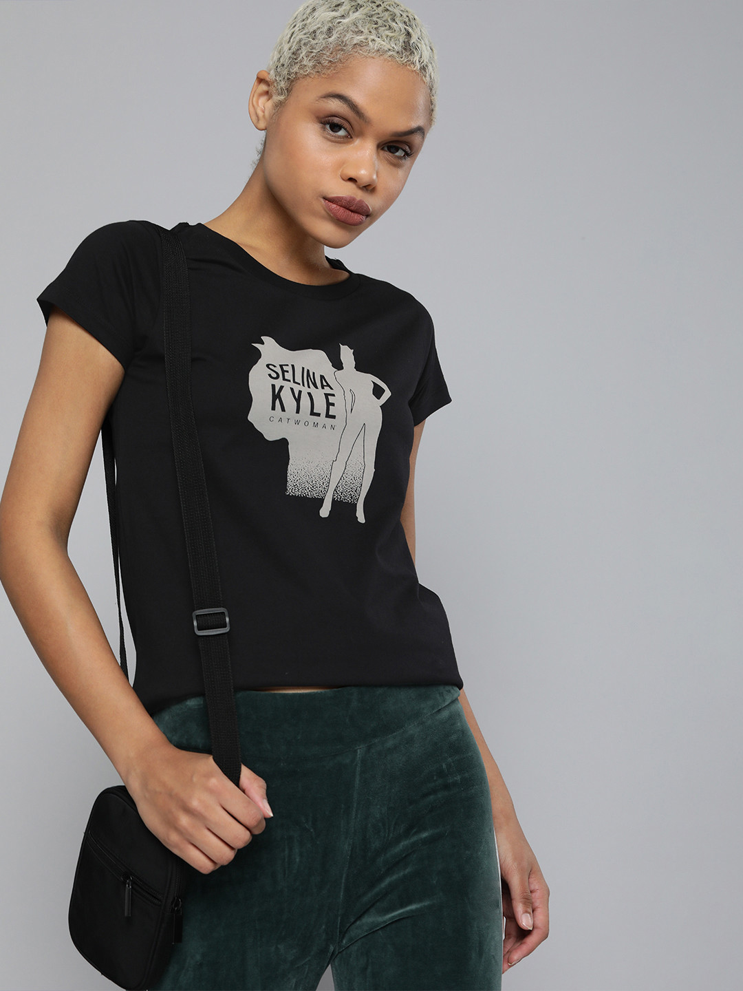 

Kook N Keech Batman Women Black Cat Woman Printed Pure Cotton T-shirt