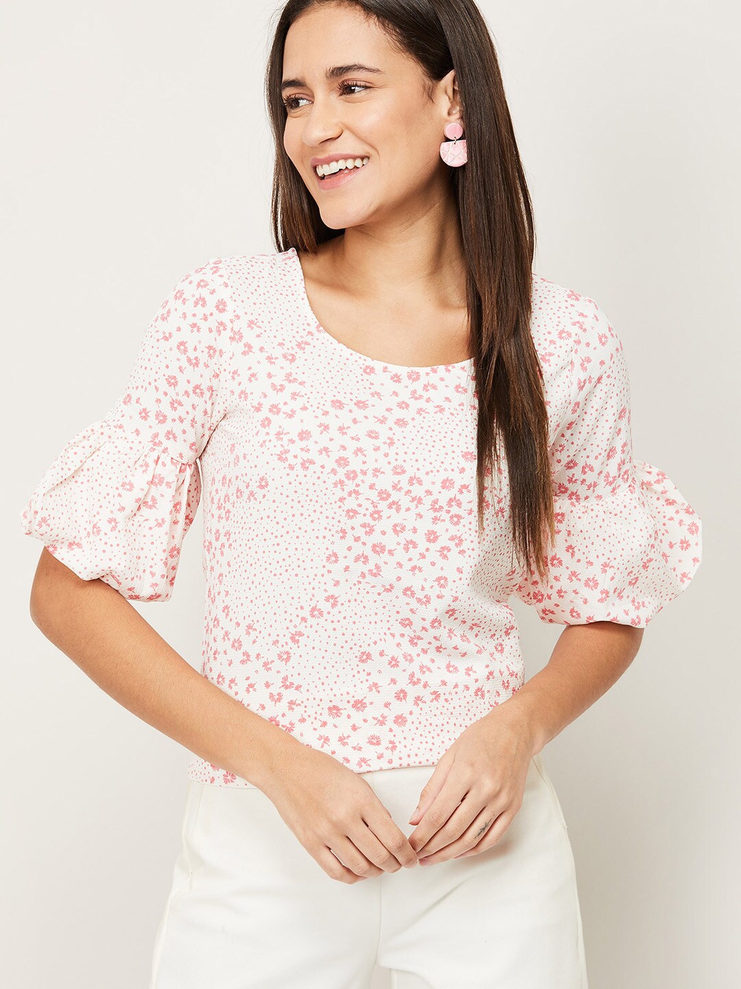 

Fame Forever by Lifestyle White & Pink Floral Printed Top