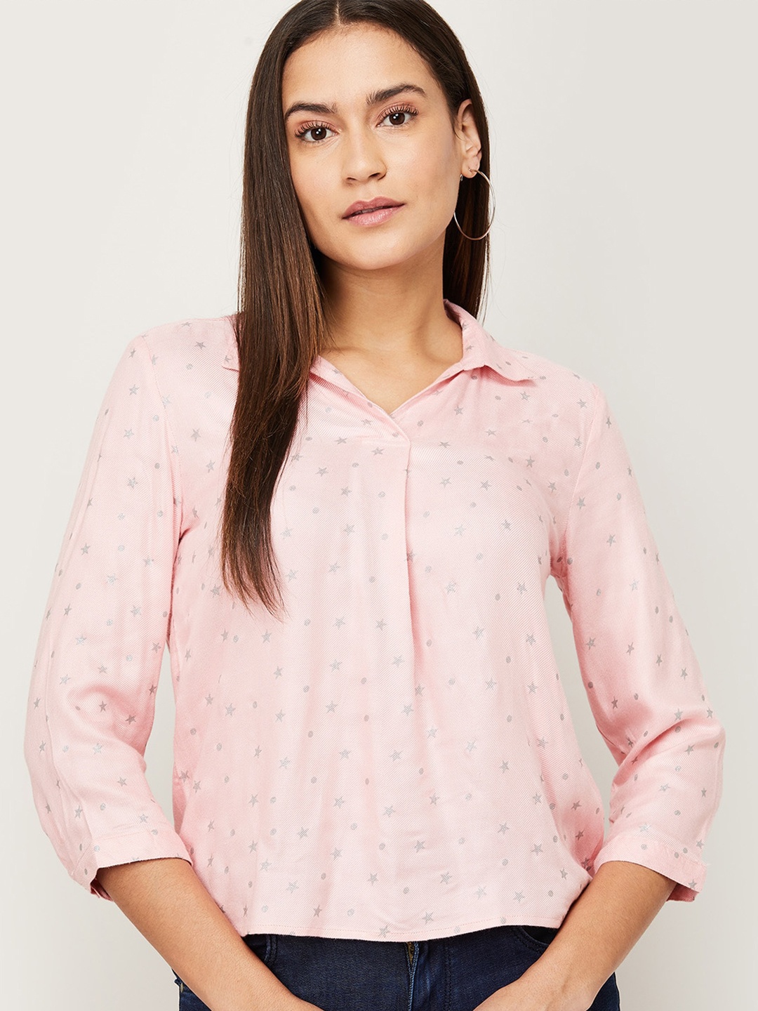 

Fame Forever by Lifestyle Women Pink Printed Denim Shirt Style Top