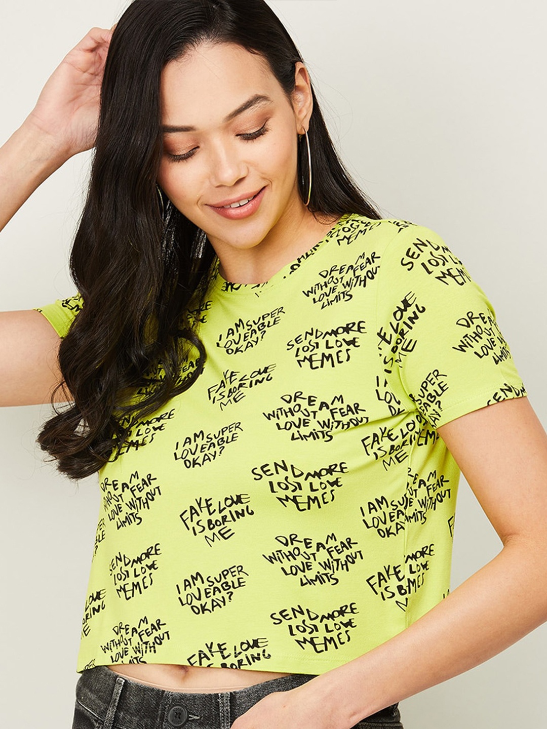 

Ginger by Lifestyle Lime Green & Black Print Crop Top