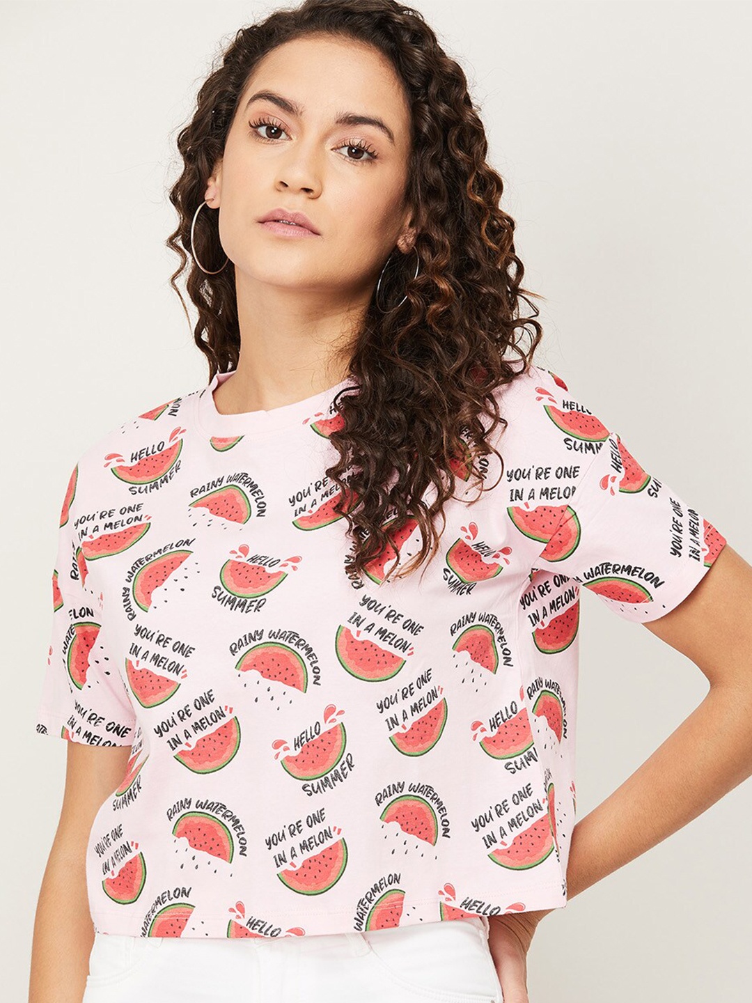 

Ginger by Lifestyle Pink Graphic Printed Crop Top