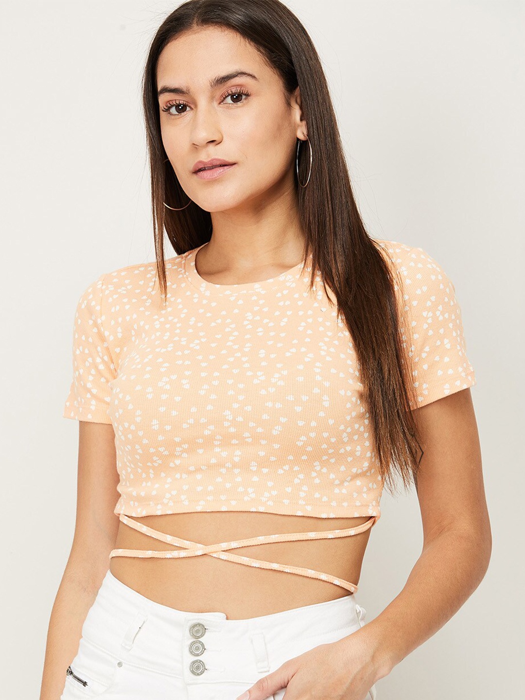 

Ginger by Lifestyle Women Coral Printed Pure Cotton Crop Top