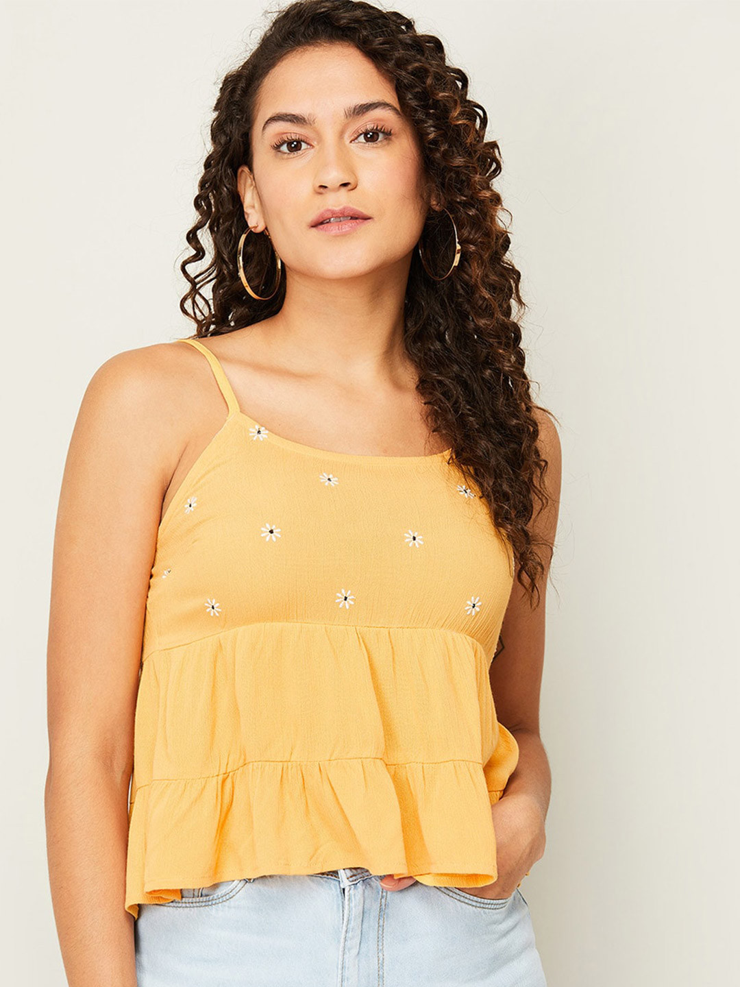 

Ginger by Lifestyle Yellow Floral Embroidered Crop Top
