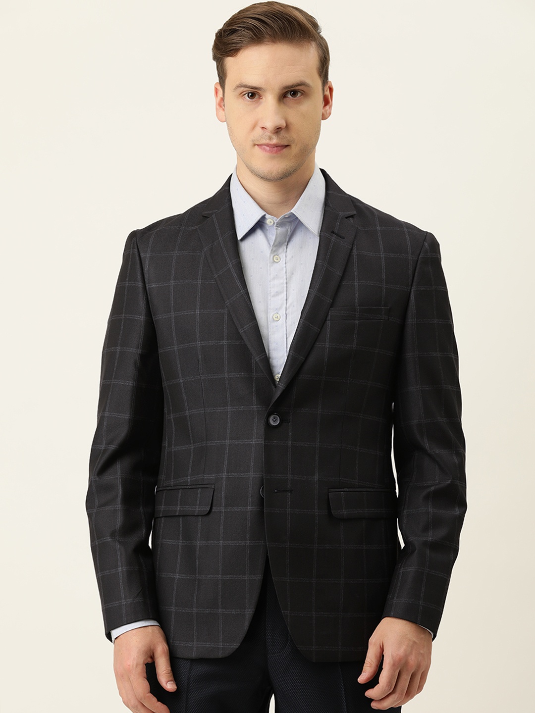 

Peter England Men Black Checked Slim Fit Single-Breasted Formal Blazer