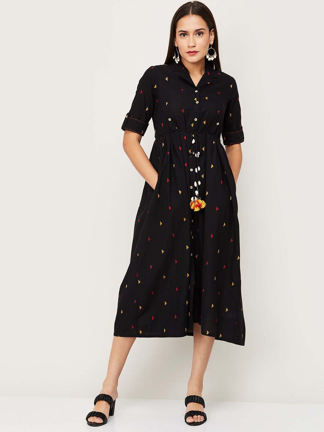 

Colour Me by Melange Black Floral Printed A-Line Pure Cotton Midi Dress