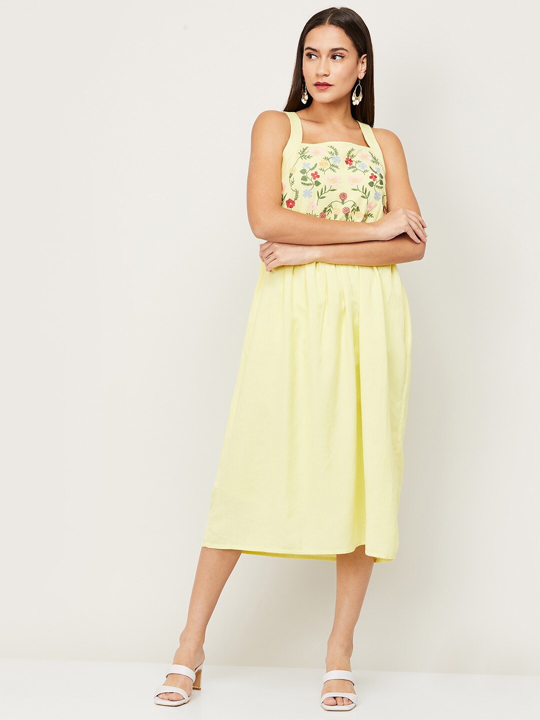 

Colour Me by Melange Women Yellow Floral Midi Dress