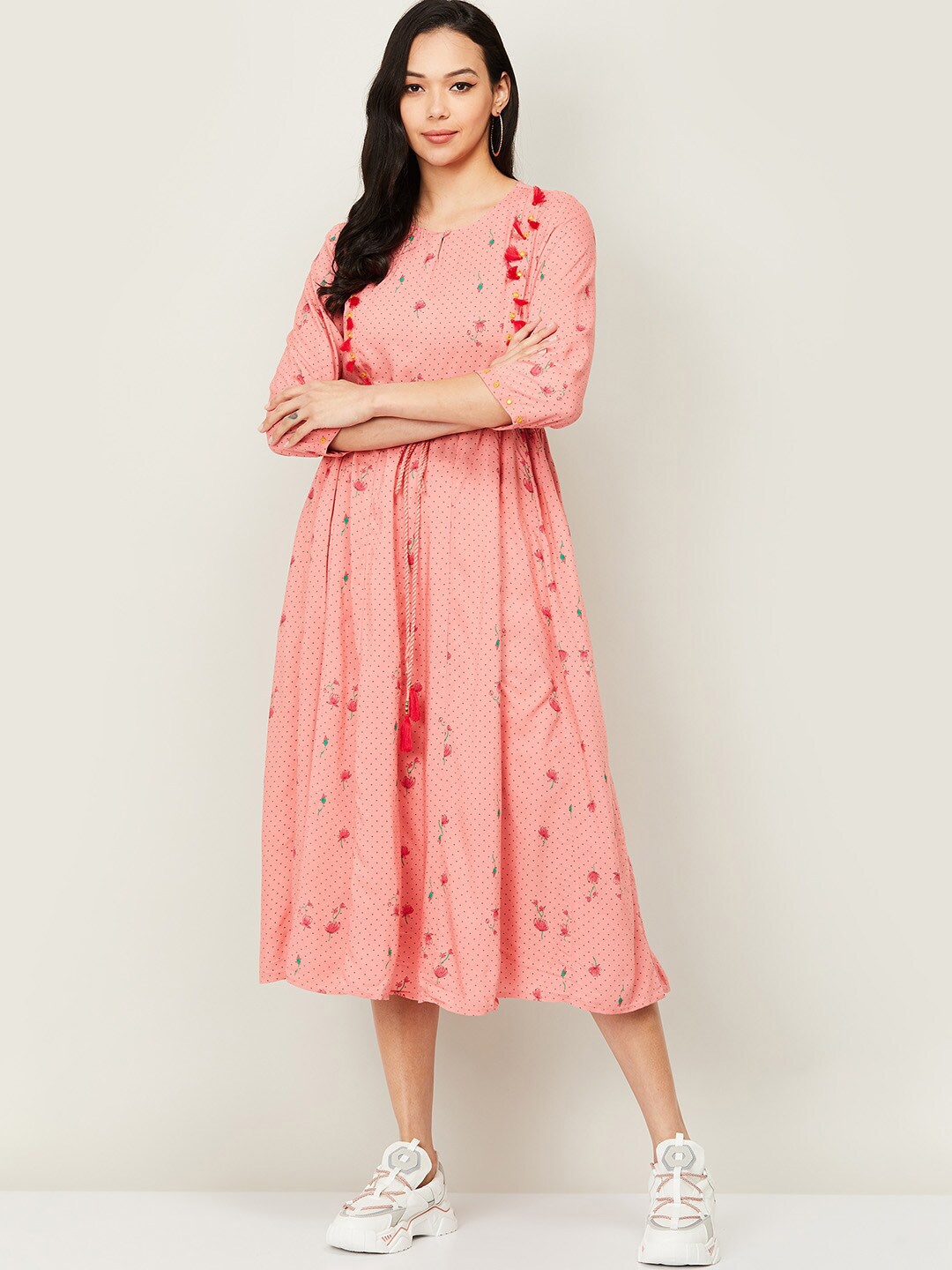 

Colour Me by Melange Pink & Black Floral Midi Dress