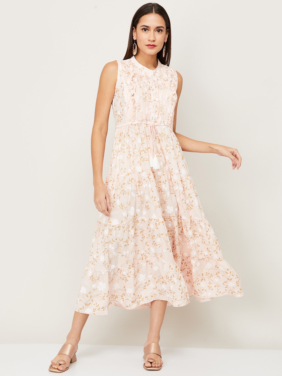 

Colour Me by Melange Beige Floral Midi Fit & Flare Dress