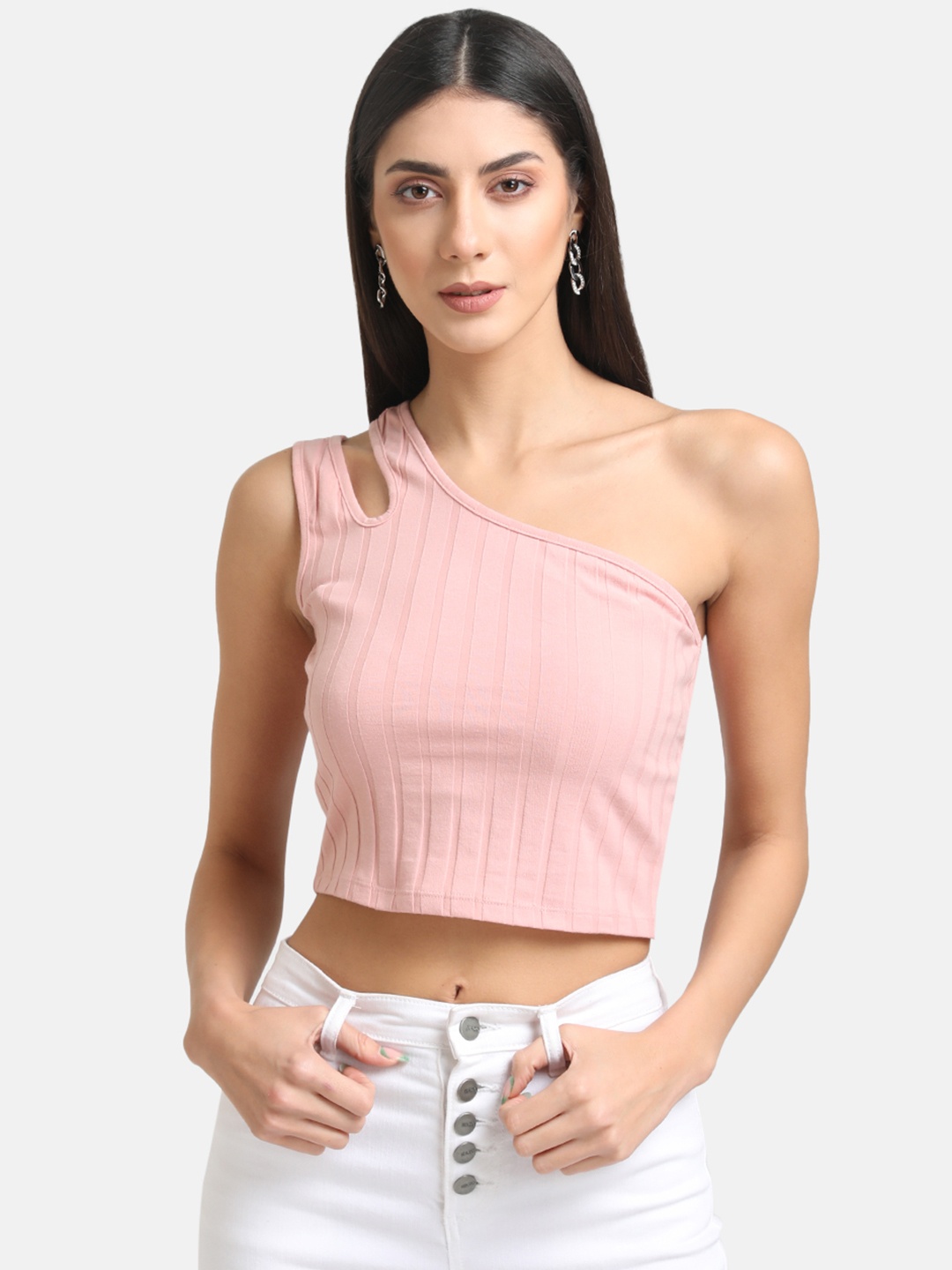 

Kazo Woman Pink One Shoulder Crop Top