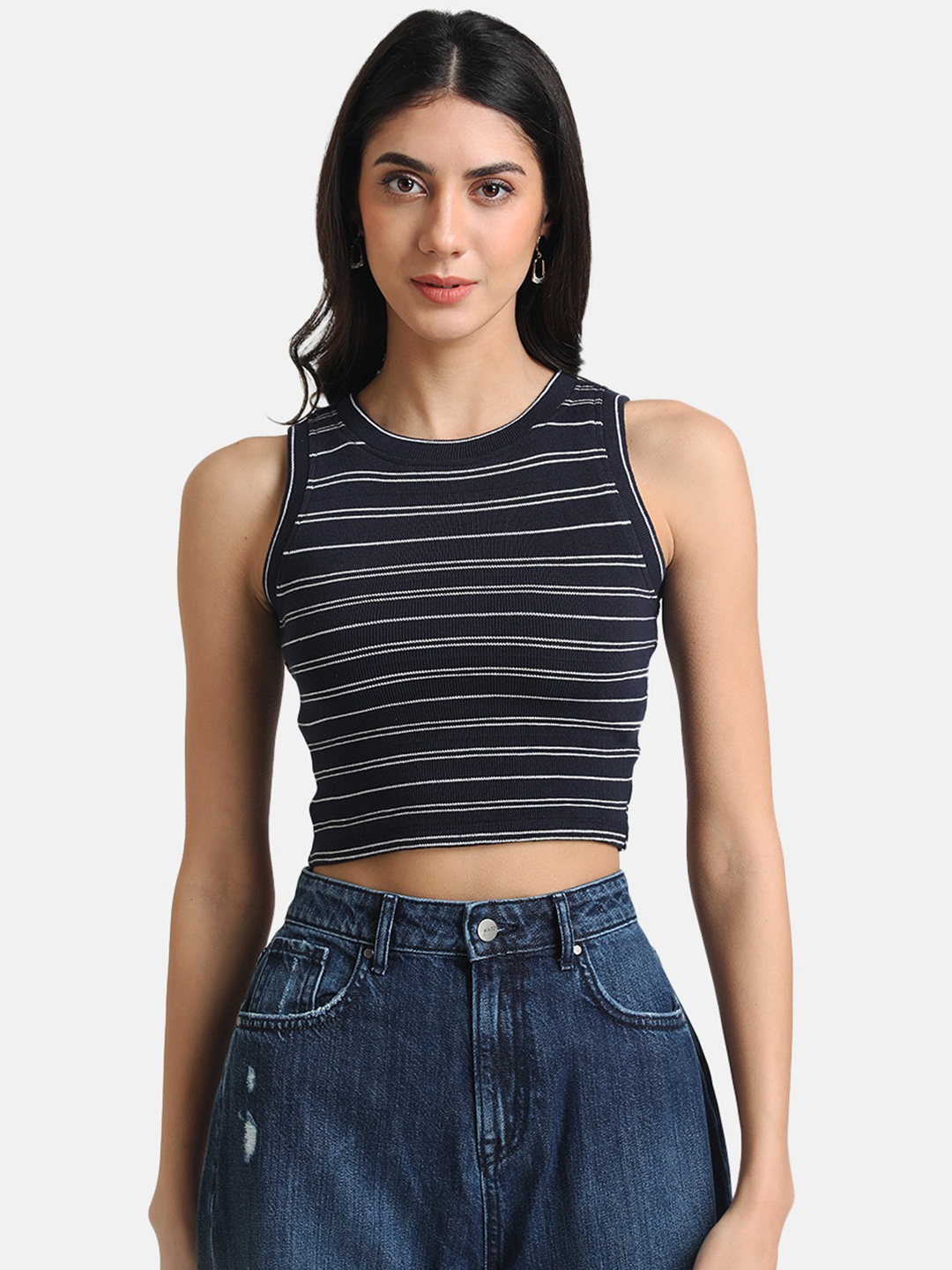 

Kazo Women Blue Striped Crop Top