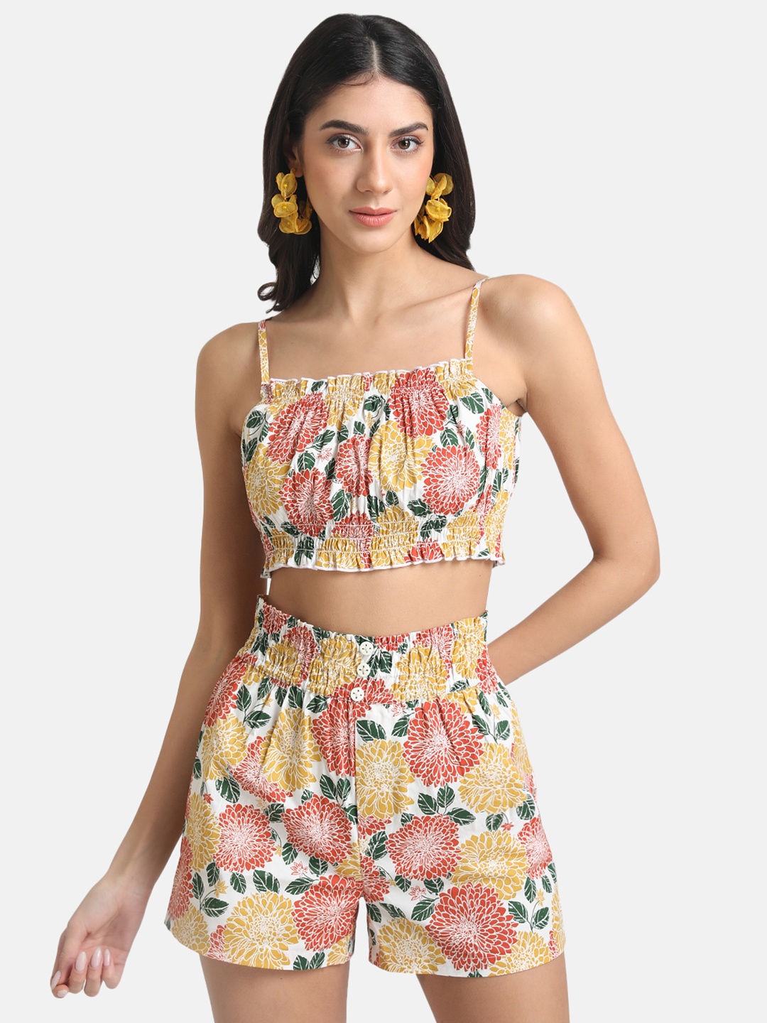 

Kazo Yellow & Rust Floral Print Bralette Crop Top
