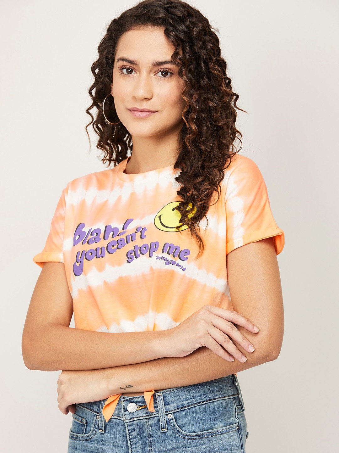

SmileyWorld Women Coral Tie and Dye Pure Cotton Top