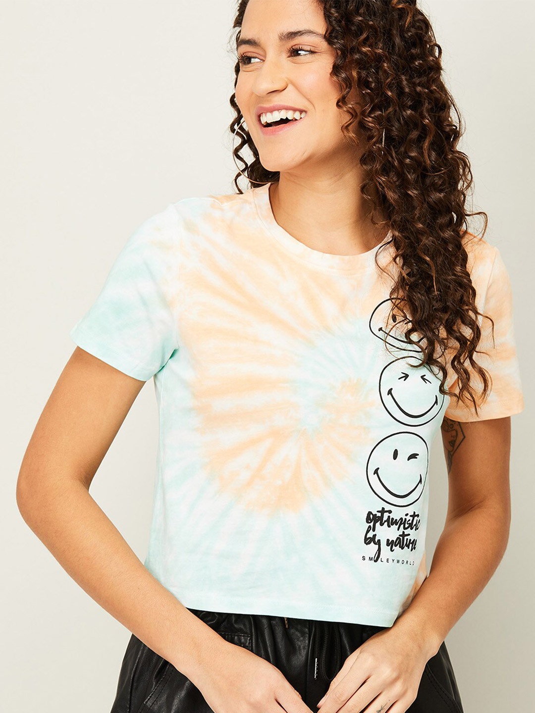 

SmileyWorld Blue & Brown Print Pure Cotton Top