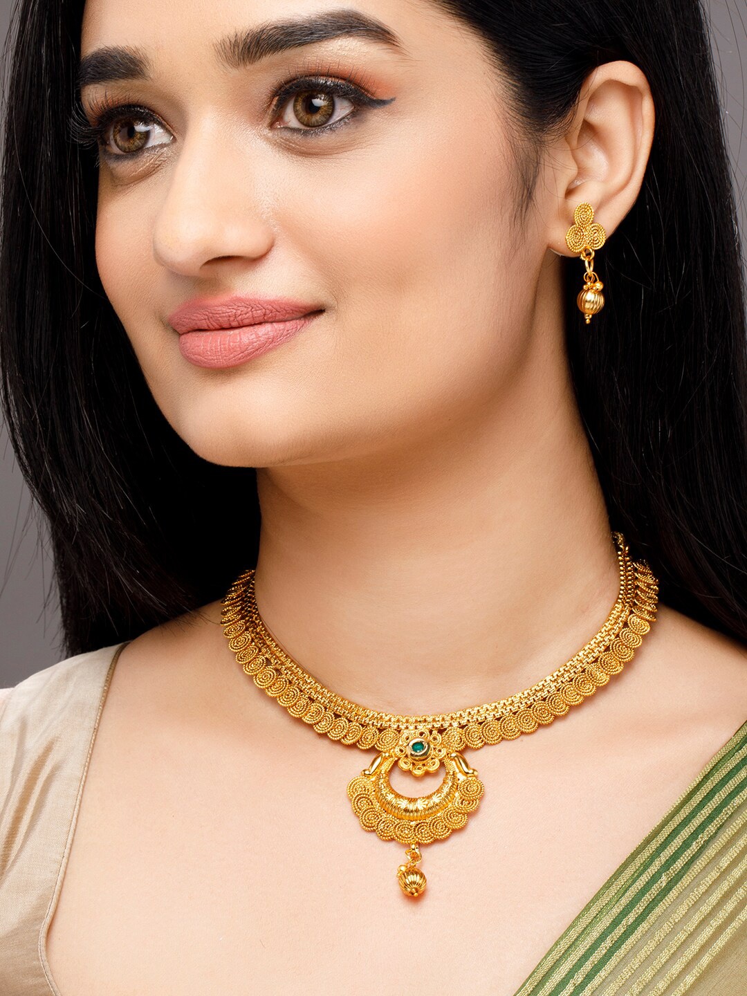 

Anouk Gold-Plated Green Stone-Studded Jewellery Set