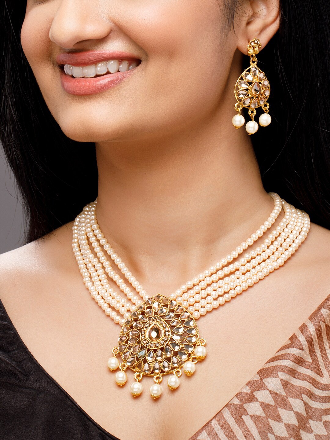 

Anouk White Gold Plated Kundan Studded & Pearl Jewellery Set