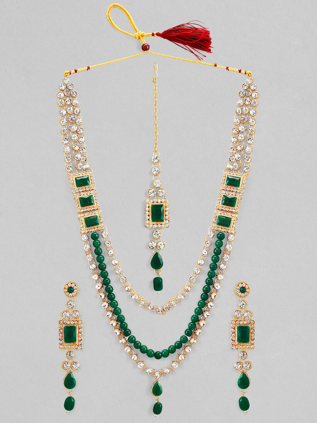 

Anouk Gold-Toned & Green Kundan-Studded & Beaded Jewellery Set