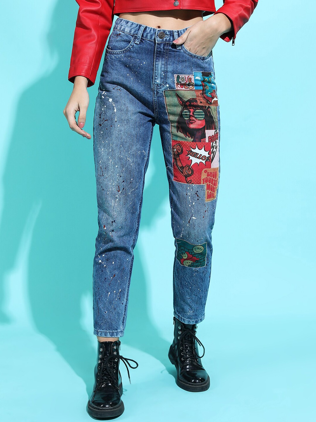 

Tokyo Talkies Women Stunning Blue Mom Fit Cropped Jeans