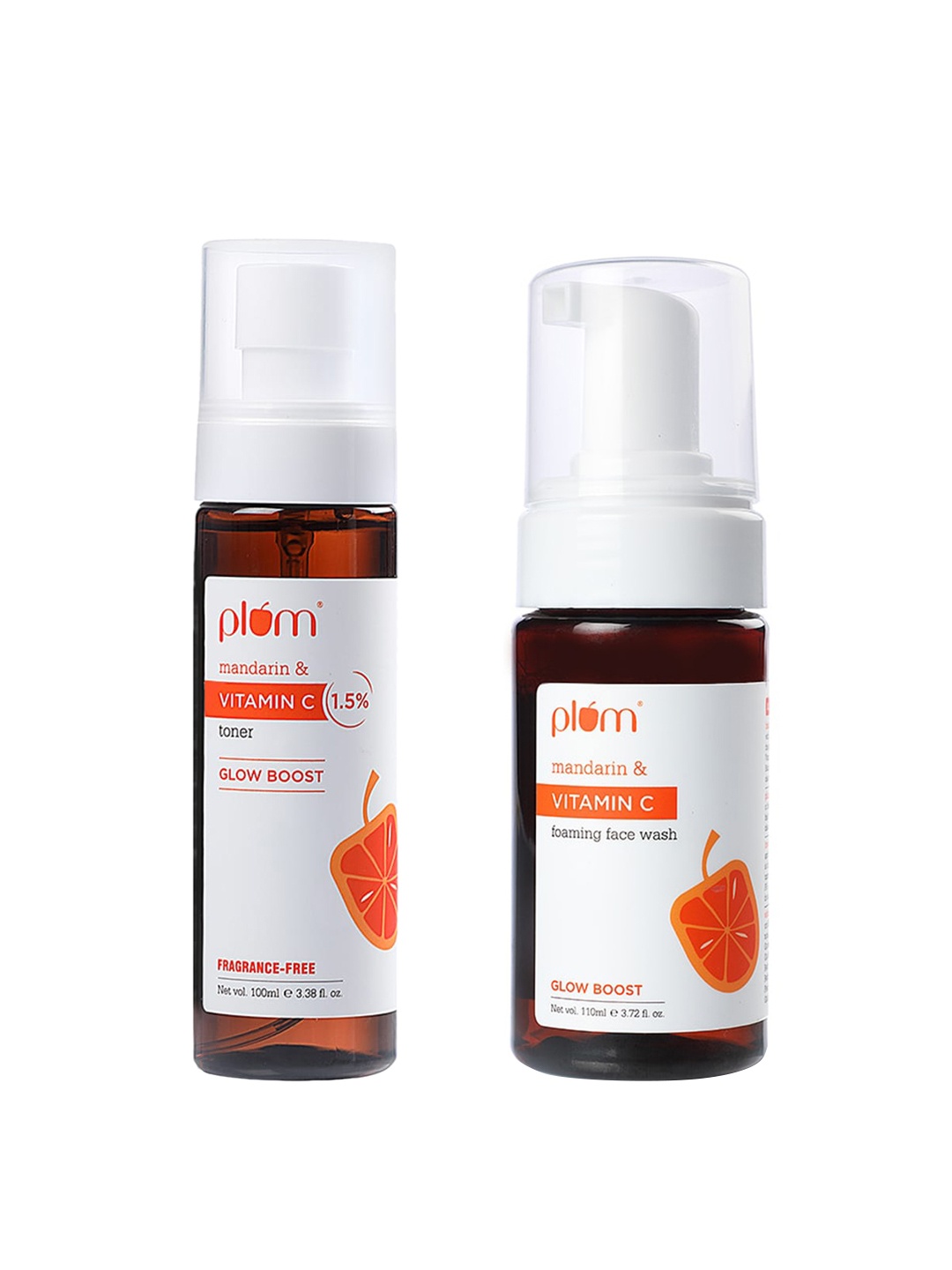 

Plum Set of Mandarin Vitamin C Glow Boost Foaming Face Wash & Toner, White