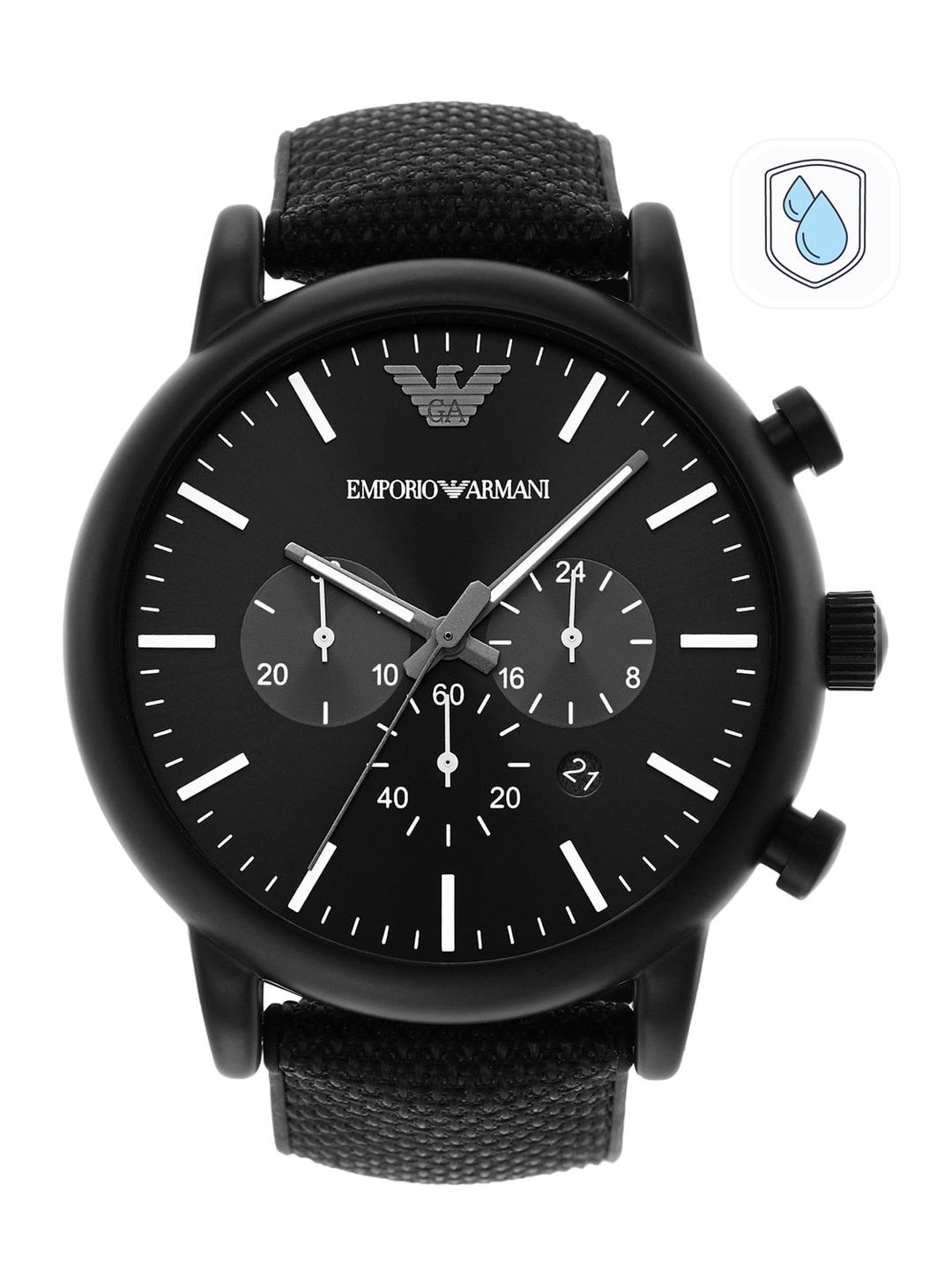 

Emporio Armani Men Black Dial & Black Leather Straps Analogue Watch AR11450
