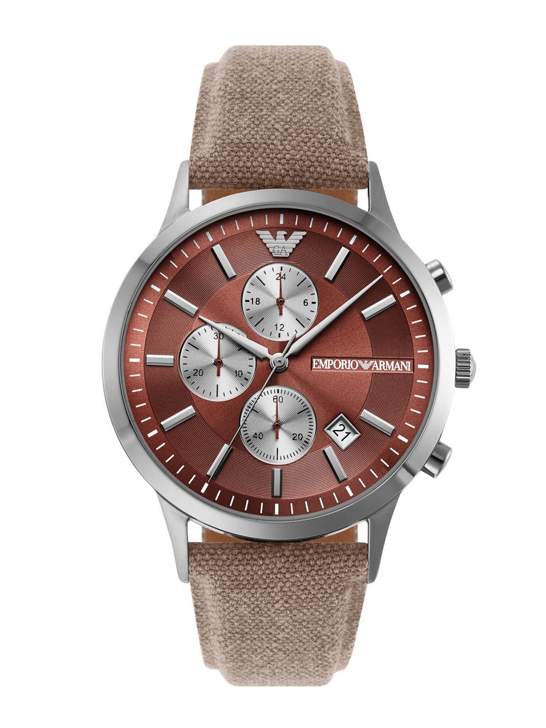

Emporio Armani Men Brown Dial & Grey Bracelet Style Straps Analogue Watch AR11456