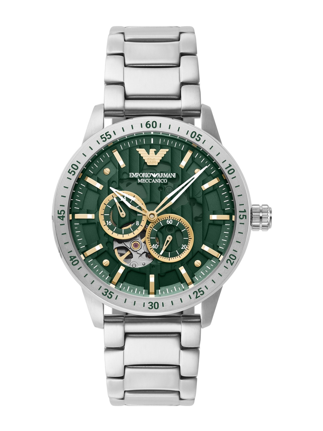 

Emporio Armani Men Green Skeleton Dial & Silver Toned Straps Analogue Watch AR60053