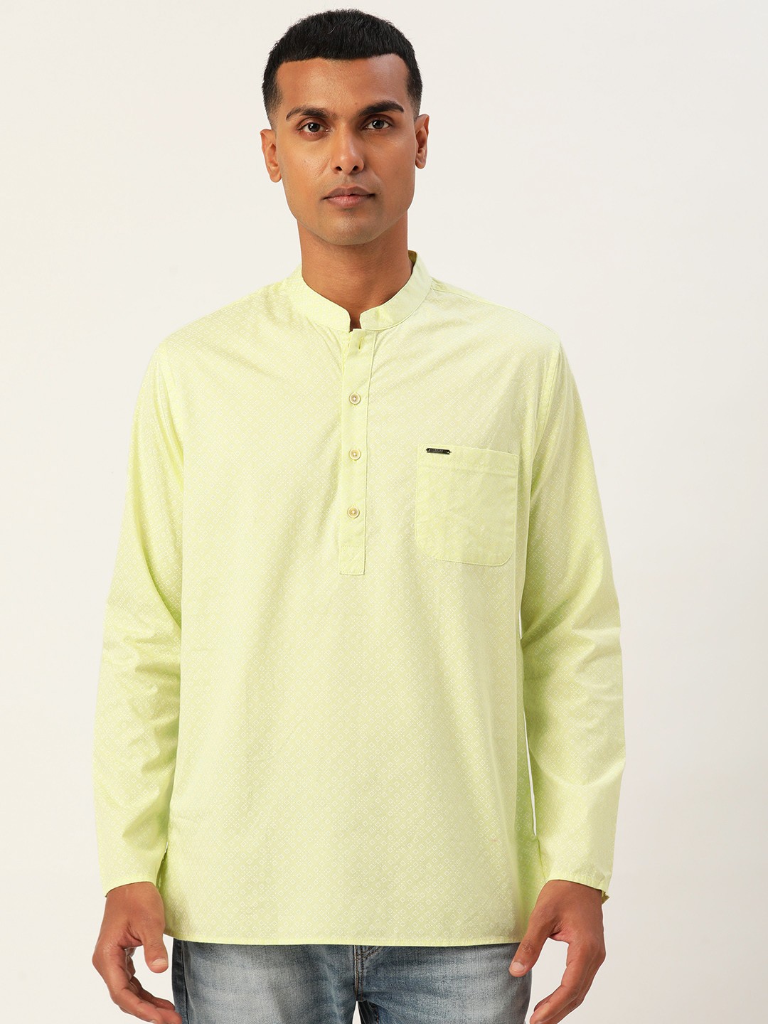 

Peter England Pure Cotton Printed Mandarin Collar Kurta, Green