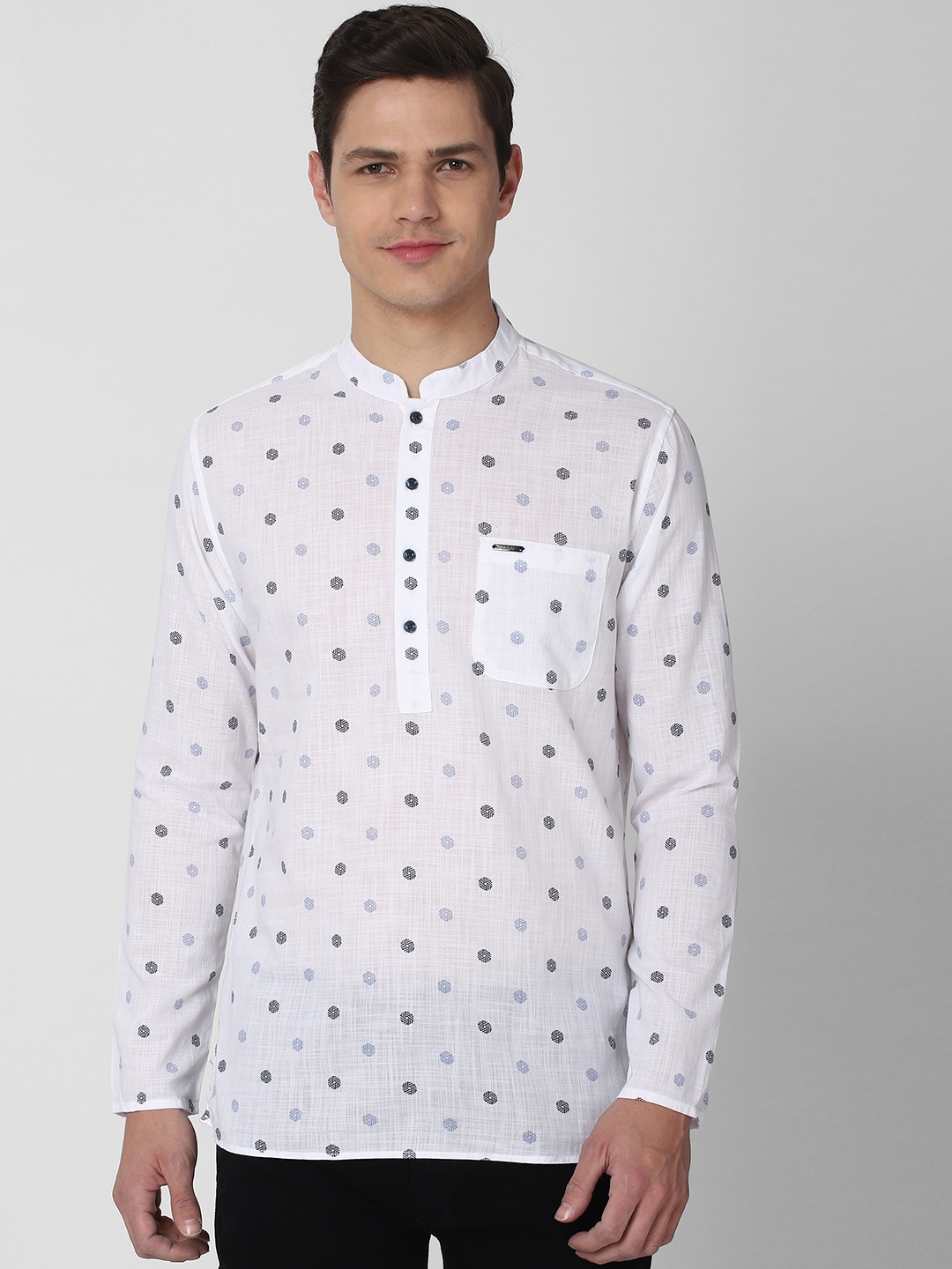 Peter England Men White & Black Geometric Printed White Romance Kurta