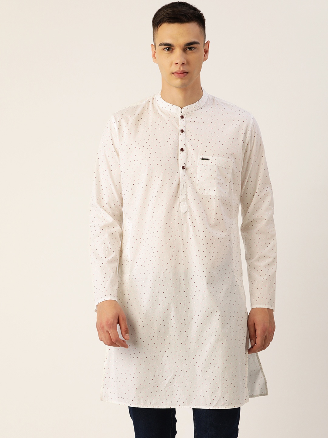 

Peter England Men Navy Blue & White Floral Printed Kurta