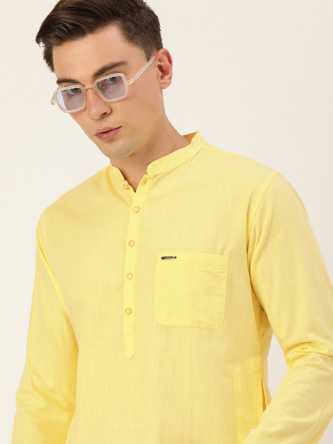 

Peter England Men Yellow Solid Pure Cotton Kurta