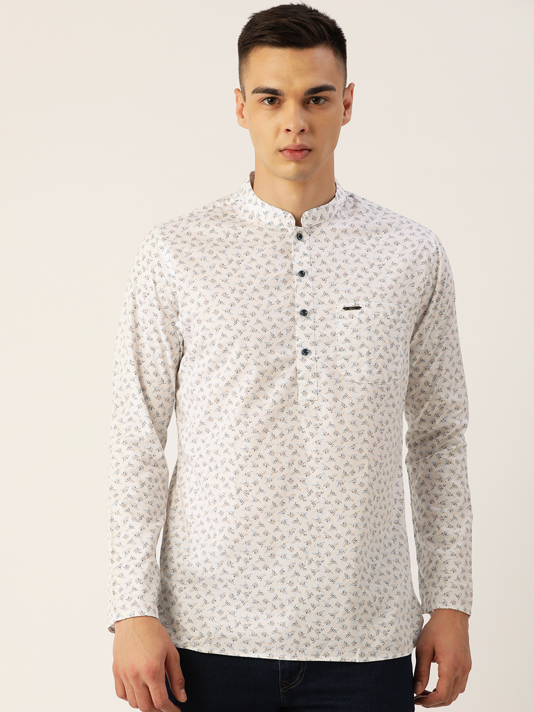 

Peter England Men White & Black Printed White Romance Kurta