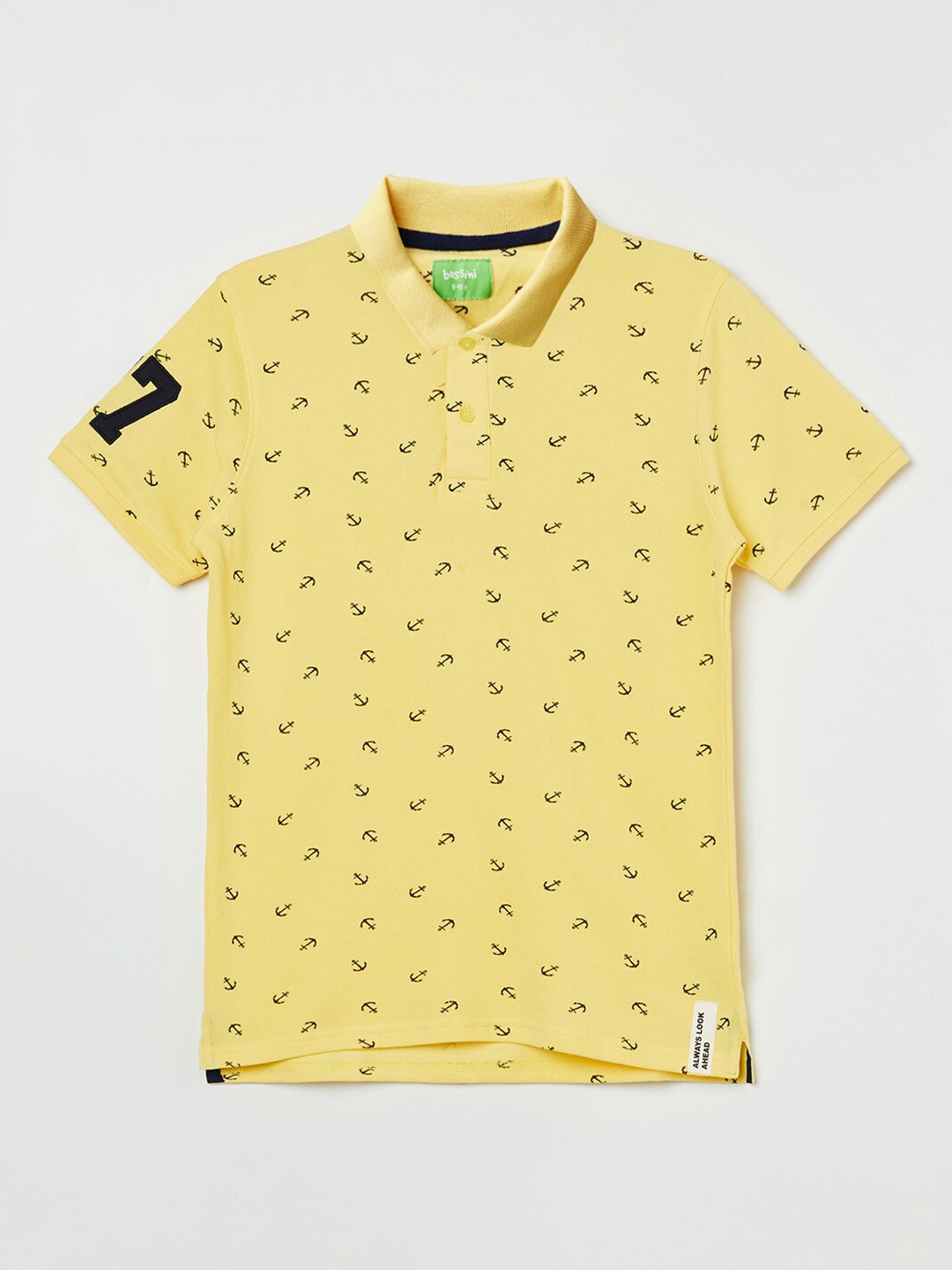 

Bossini Boys Yellow Printed Polo Collar Regular Fit Pure Cotton T-shirt