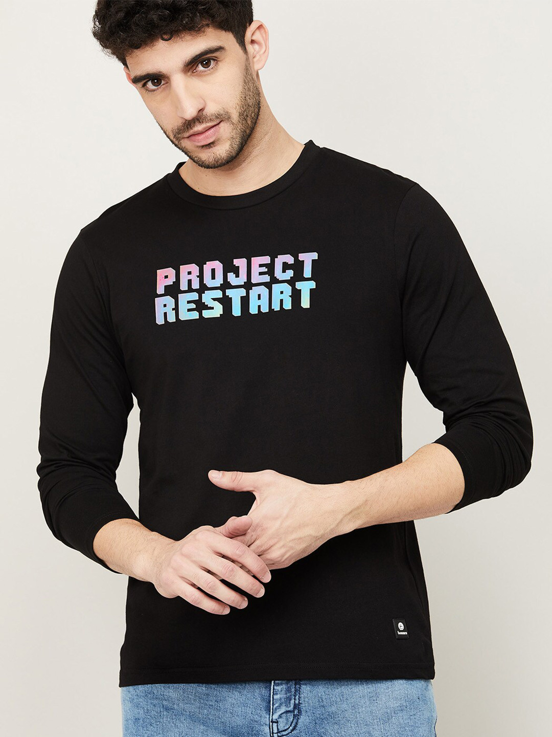 

Bossini Men Black Typography Printed Regular Fit Cotton T-shirt