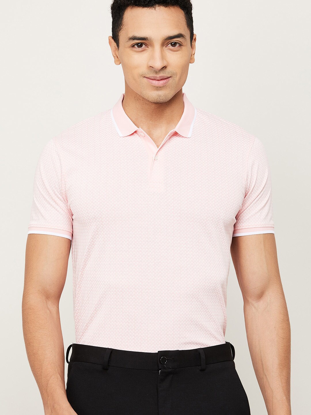 

CODE by Lifestyle Men Pink Self Design Polo T-shirt