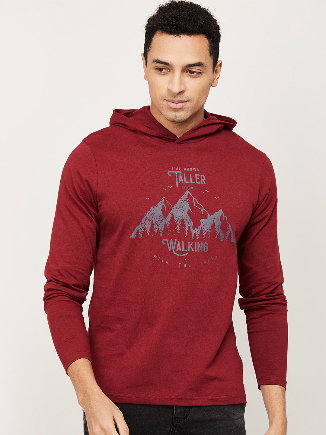

Fame Forever by Lifestyle Men Red Typography Printed Hooded Cotton T-shirt