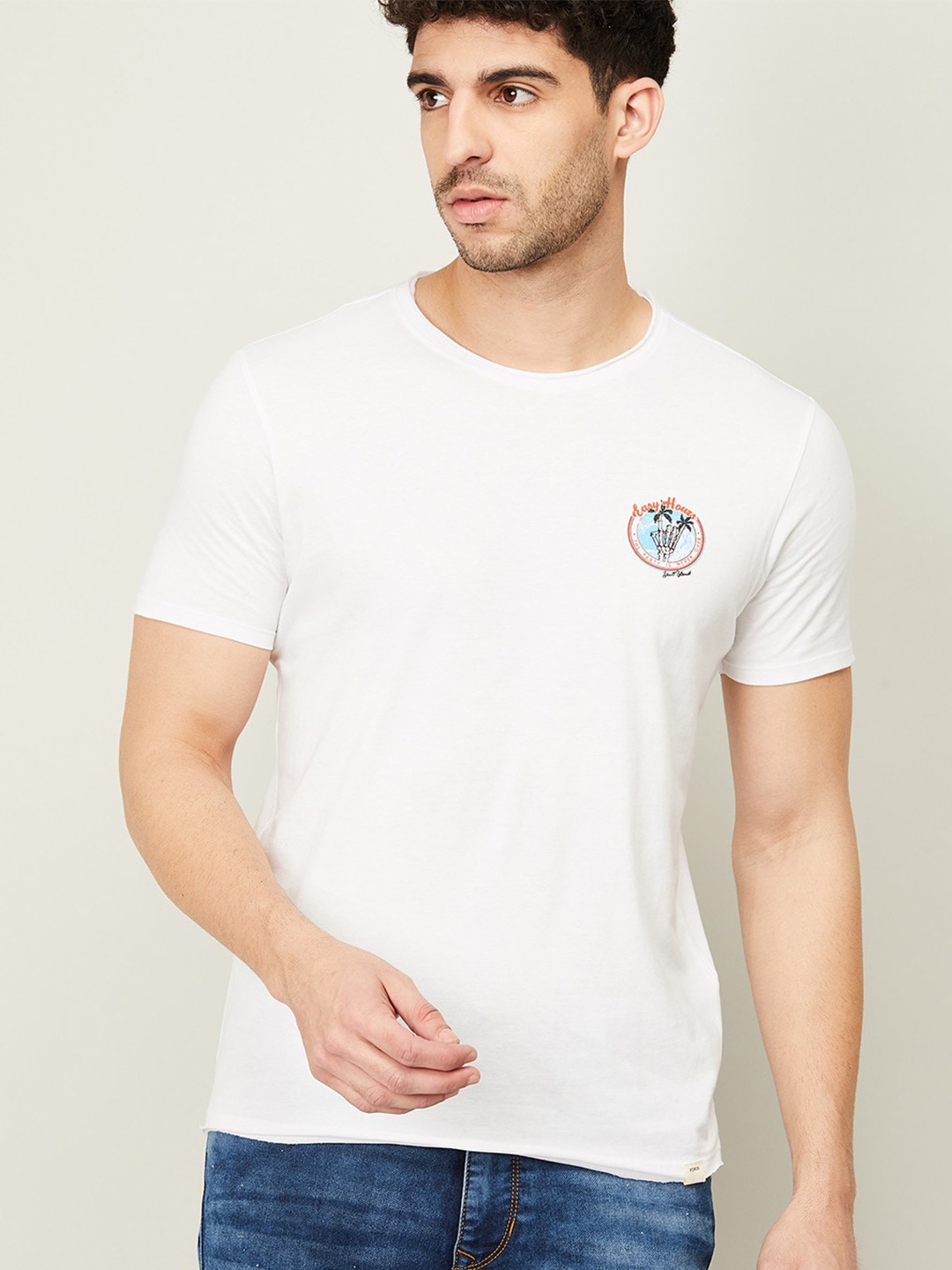 

Forca by Lifestyle Men White Printed Tropical Cotton T-shirt
